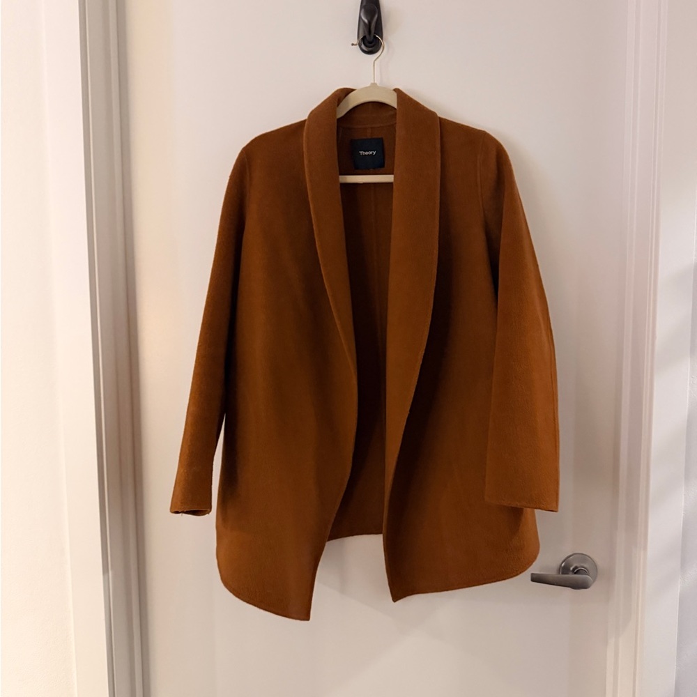 Theory Sileena Shawl Wool & Cashmere-Blend Coat (Clairene) - Copper S - Picture 4 of 7
